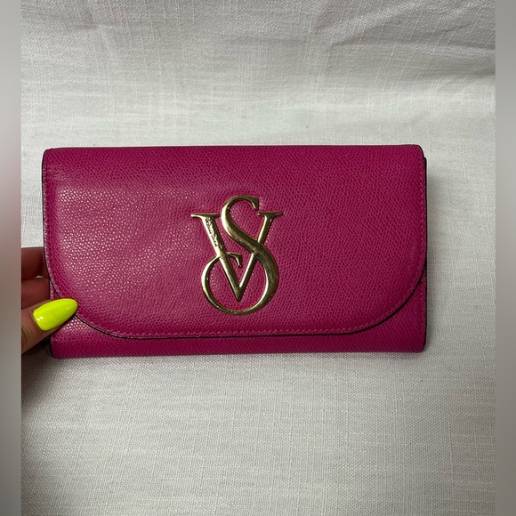 Victoria's Secret Handbags - Y2K vintage Victoria's Secret Pink Clutch / Leather Long Wallet Gold Hardware